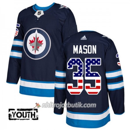 Barn Ishockey Winnipeg Jets Tröja Steve Mason 35 Adidas 2017-2018 Marinblå USA Flag Fashion Authentic